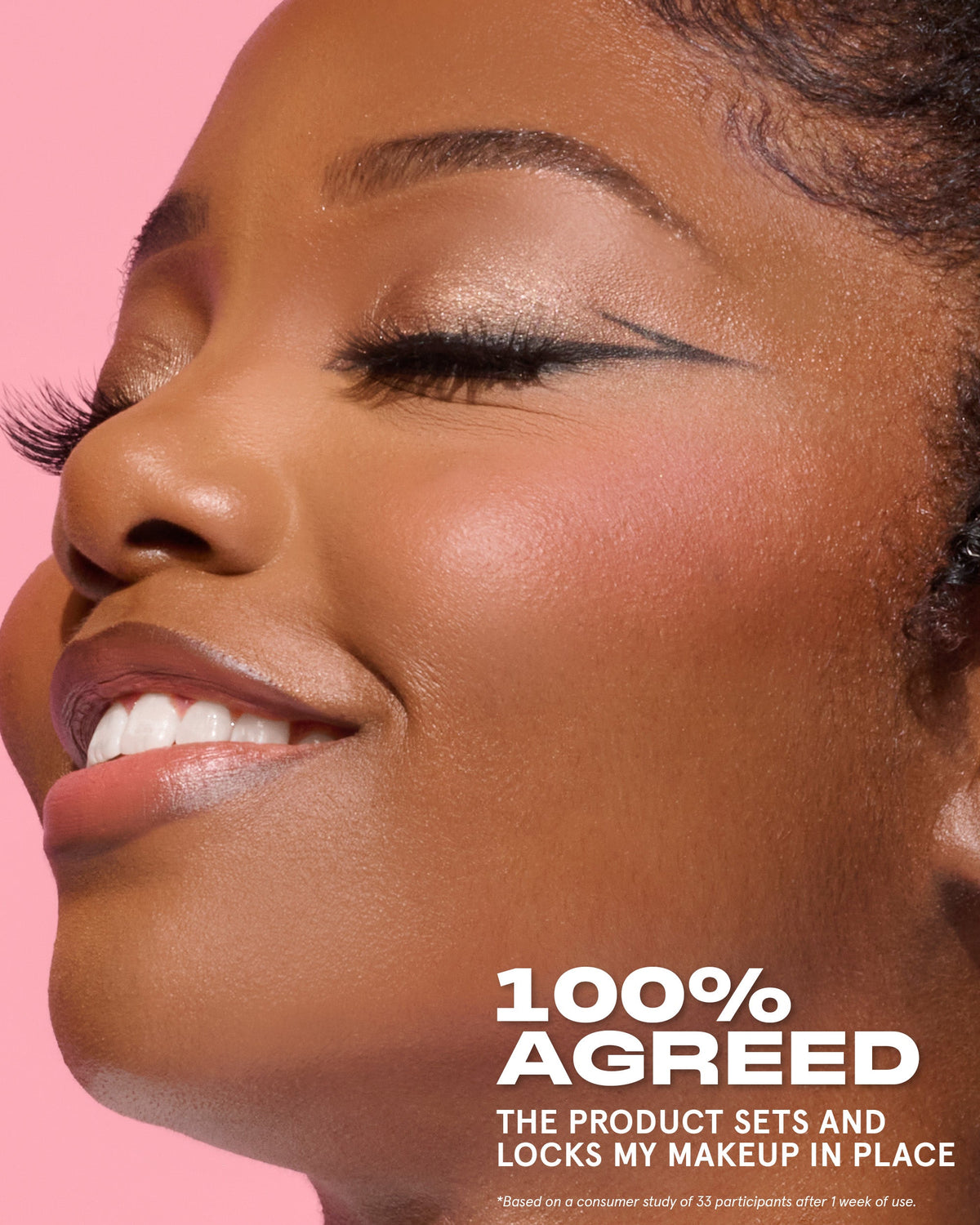 Consumer claims results graphic for On 'Til Dawn Setting Spray showing waterproof, transfer-proof, and smudge-proof performance